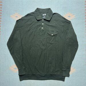 Duluth Trading Co long sleeve polo shirt cotton heavy one pocket green medium